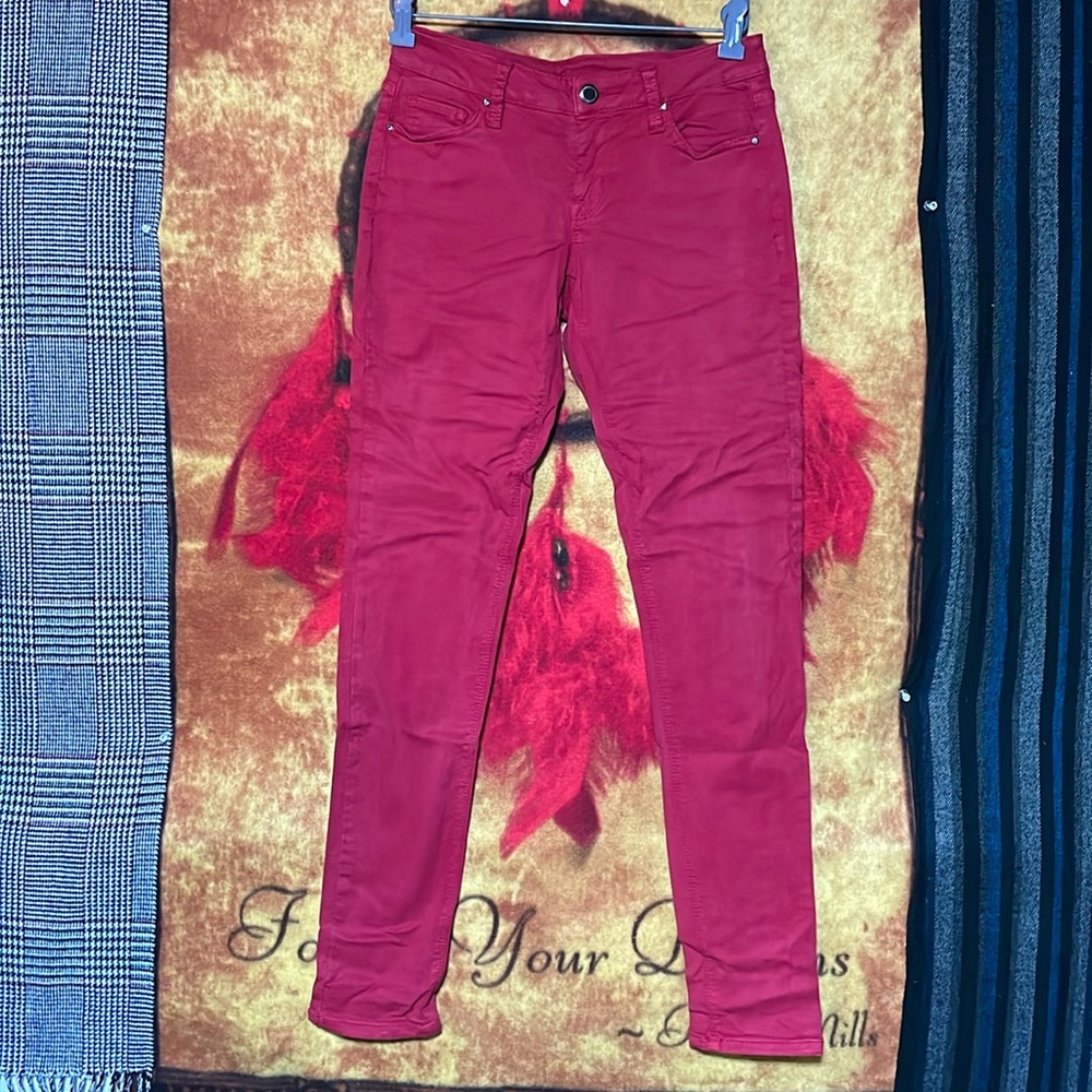 CACHE-women’s red cotton blend slim stretch super skinny jeggings
